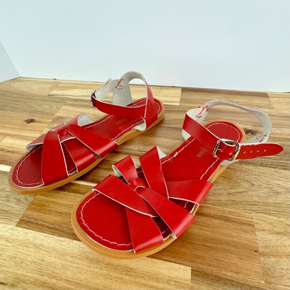 Salt Water Sandals Red Leather Retro Criss Cross Buckle Straps Womens 8 - Picture 1 of 12